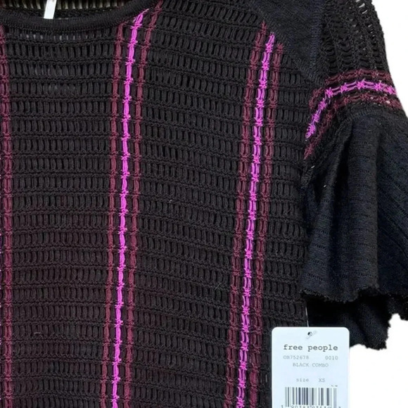 NWT Free People Babes Only Sweater Tee In Black with Pink Purple Stripe Size XS - Picture 5 of 6